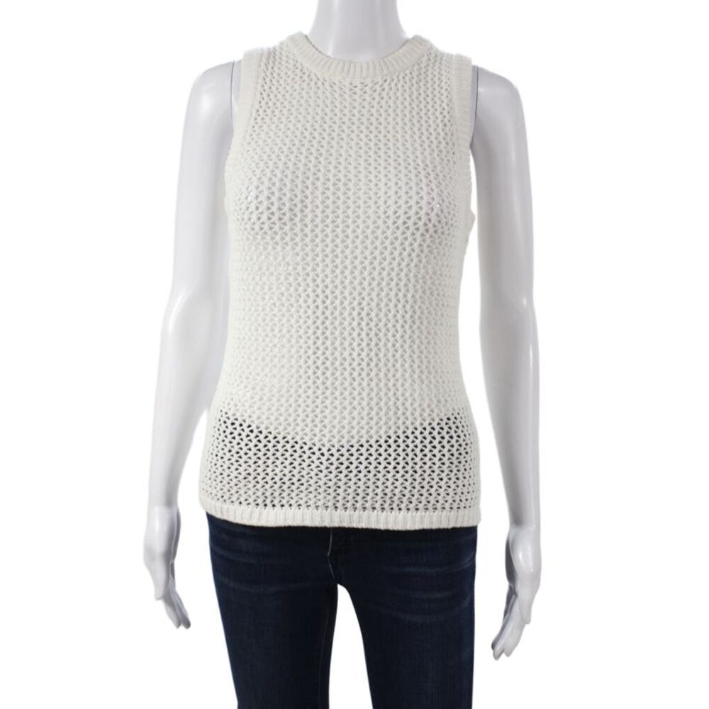 Toccin Women Basic White 100% Cotton Round Neck Tank Size XS